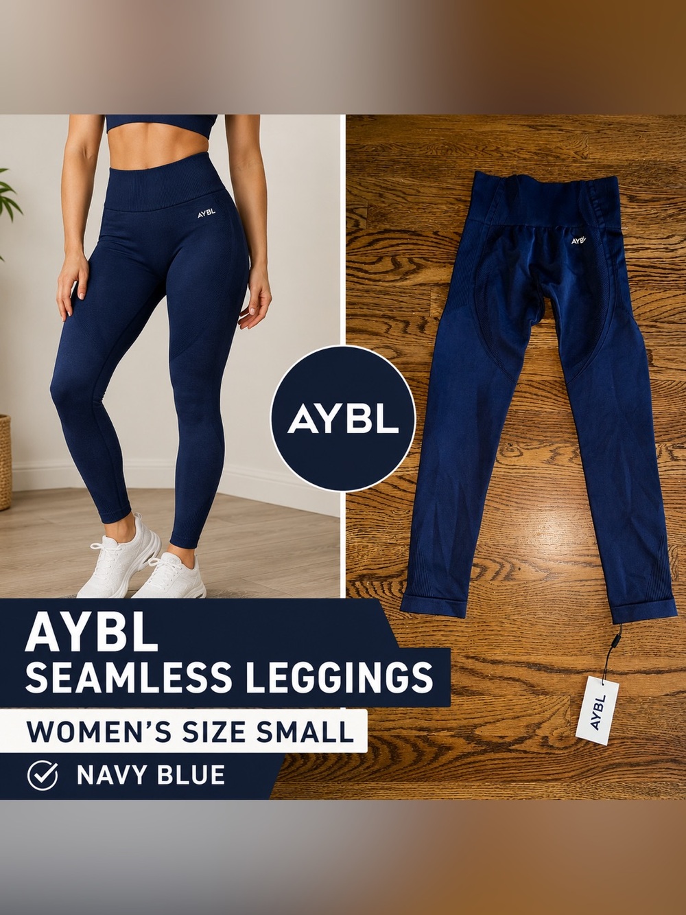 NWT AYBL Seamless High Waisted Leggings Navy Blue Women’s Size Small NWT